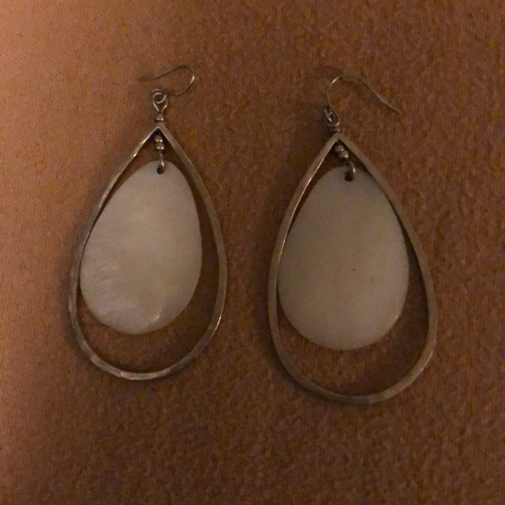 White and silver drop earrings